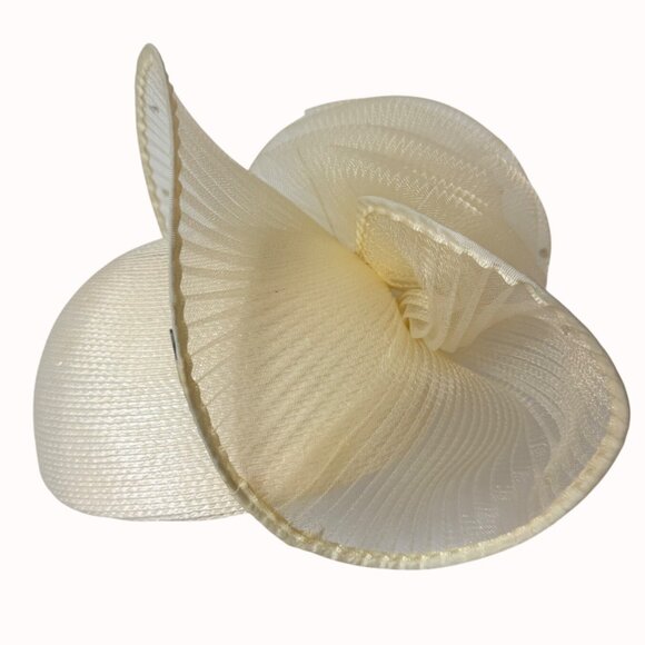 Cream Fascinator Pillbox Hat Organza VTG Church Tea Party Wedding Guest Derby main image 7